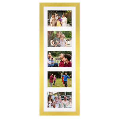 AK Frames 26X8 Gold Modern Multi Photo Frame With White Mount - Holds 5 Apertures (5X) 6X4 Photos - image 1
