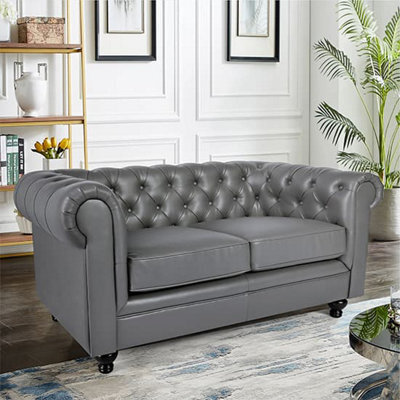 Furniture in Fashion Hertford Chesterfield Faux Leather 2 Seater Sofa In Dark Grey - image 1