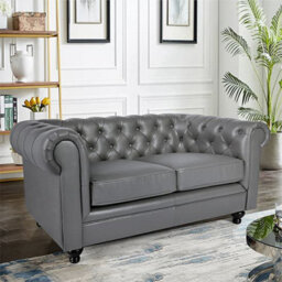 Furniture in Fashion Hertford Chesterfield Faux Leather 2 Seater Sofa In Dark Grey - thumbnail 1
