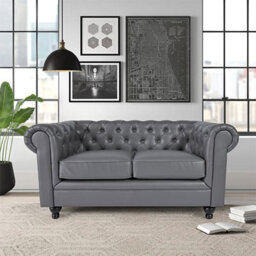 Furniture in Fashion Hertford Chesterfield Faux Leather 2 Seater Sofa In Dark Grey - thumbnail 3