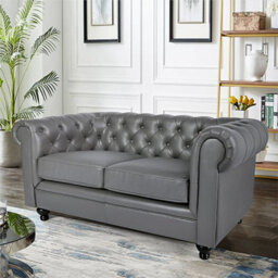 Furniture in Fashion Hertford Chesterfield Faux Leather 2 Seater Sofa In Dark Grey - thumbnail 2