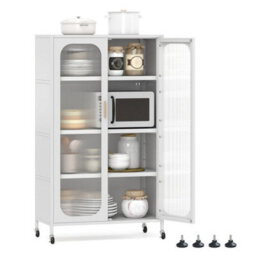 2 Door Metal Storage Cabinet 5 Tier Tall Kitchen Pantry - thumbnail 1