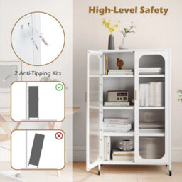 2 Door Metal Storage Cabinet 5 Tier Tall Kitchen Pantry - thumbnail 6