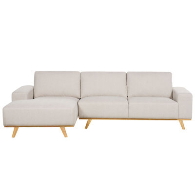 Beliani Corner Sofa 3 Seater Nora Fabric Beige Right Hand - image 1
