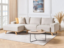 Beliani Corner Sofa 3 Seater Nora Fabric Beige Right Hand - thumbnail 2