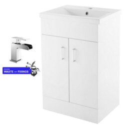 Bubly Bathrooms 500mm White Cloakroom Vanity Unit & Basin Set With Chrome Mixer Tap, Modern Freestanding 2-Door Bathroom Cabinet - thumbnail 1