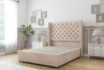 "Sloomy Dior Sand Naples Divan Bed Base No Drawers With 54"" Wingback Headboard 2'6 Small Single" - image 1