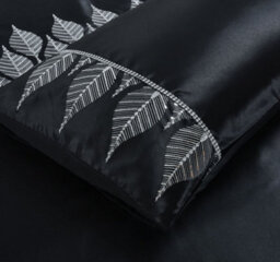 Homes & Linen Mabel Black Duvet Cover Set With Silver Sequin Leaf Design Luxury Polyester Bedding - thumbnail 5