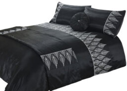 Homes & Linen Mabel Black Duvet Cover Set With Silver Sequin Leaf Design Luxury Polyester Bedding - thumbnail 2