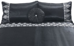 Homes & Linen Mabel Black Duvet Cover Set With Silver Sequin Leaf Design Luxury Polyester Bedding - thumbnail 3