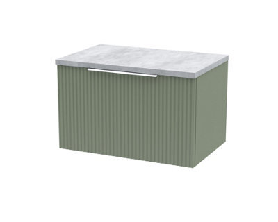 Hudson Reed Fluted Wall Hung 1-Drawer Vanity Unit & Bellato Grey Laminate Worktop, Counter Top Vanity Unit In Satin Green, 600mm - image 1