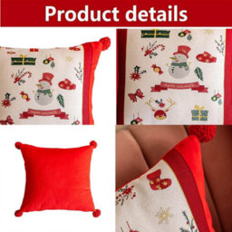 Amorly 18X18In Christmas Cushion Cover, Snowman Festive Print Throw Pillow Case With Corner Pom Poms For Sofa Decor, Inserts Not Included - thumbnail 6