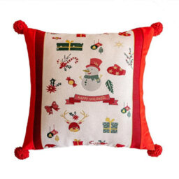 Amorly 18X18In Christmas Cushion Cover, Snowman Festive Print Throw Pillow Case With Corner Pom Poms For Sofa Decor, Inserts Not Included - thumbnail 2