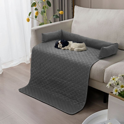 Thehotsale 75X120Cm Waterproof Pet Bed Furniture Protector Mat Dog Sofa Cover With Pillow, Dark Grey - image 1