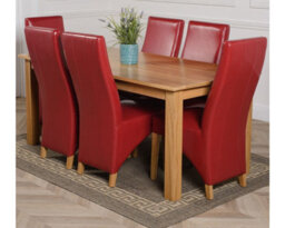 That's Furniture Oslo 180 X 90 Cm Large Oak Dining Table And 6 Chairs Dining Set With Lola Burgundy Leather Chairs - thumbnail 1