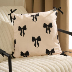 Ohs 2 X Bows Matte Velvet Cushion Covers Home Décor, Mono - thumbnail 1