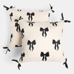Ohs 2 X Bows Matte Velvet Cushion Covers Home Décor, Mono - thumbnail 3
