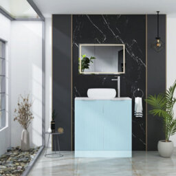 Royal Bathrooms Evora 800mm Powder Blue Fluted Floor Standing Countertop Vanity Unit 2 Door With Milan Basin - thumbnail 2