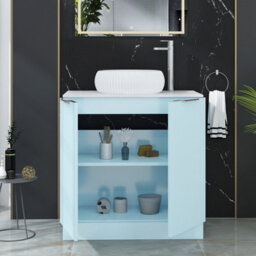 Royal Bathrooms Evora 800mm Powder Blue Fluted Floor Standing Countertop Vanity Unit 2 Door With Milan Basin - thumbnail 3