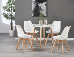 Life Interiors 5Pcs Dining Set - A White Round Dining Table & Set Of 4 White Lorenzo Tulip Chairs With Padded Seat - thumbnail 2