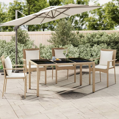 Walplus Garden Table With Glass Top Beige Poly Rattan&tempered Glass - image 1