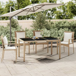 Walplus Garden Table With Glass Top Beige Poly Rattan&tempered Glass - thumbnail 1