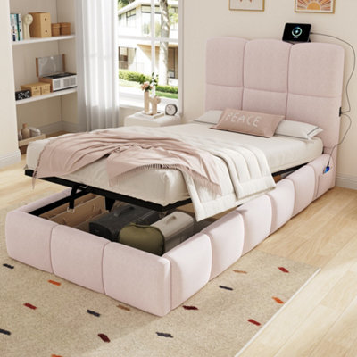 Single Upholstered Hydraulic Storage Bed With Headboard And Large Storage Space - image 1