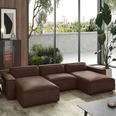 Valencia Nathan Full Aniline Leather Lounge Modular Three Seats Double Chaise Sofa Dark Chocolate Fsc Pine Wood - image 1