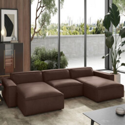Valencia Nathan Full Aniline Leather Lounge Modular Three Seats Double Chaise Sofa Dark Chocolate Fsc Pine Wood
