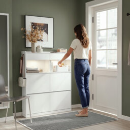 Sobuy Shoe Cabinet With 2 Drawers 4 Flip Doors Led Light 38.6X7.5X47.2 Inch Fsr224-E-W - White - thumbnail 8