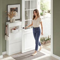 Sobuy Shoe Cabinet With 2 Drawers 4 Flip Doors Led Light 38.6X7.5X47.2 Inch Fsr224-E-W - White - thumbnail 9