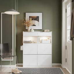 Sobuy Shoe Cabinet With 2 Drawers 4 Flip Doors Led Light 38.6X7.5X47.2 Inch Fsr224-E-W - White - thumbnail 7