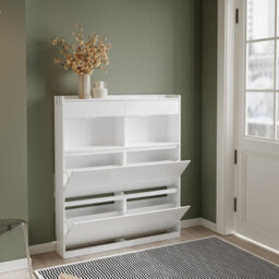 Sobuy Shoe Cabinet With 2 Drawers 4 Flip Doors Led Light 38.6X7.5X47.2 Inch Fsr224-E-W - White - thumbnail 5