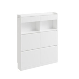 Sobuy Shoe Cabinet With 2 Drawers 4 Flip Doors Led Light 38.6X7.5X47.2 Inch Fsr224-E-W - White - thumbnail 3
