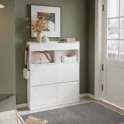 Sobuy Shoe Cabinet With 2 Drawers 4 Flip Doors Led Light 38.6X7.5X47.2 Inch Fsr224-E-W - White - thumbnail 1