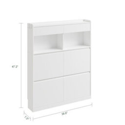 Sobuy Shoe Cabinet With 2 Drawers 4 Flip Doors Led Light 38.6X7.5X47.2 Inch Fsr224-E-W - White - thumbnail 2