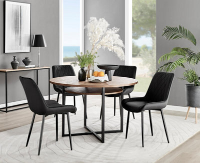 Furniturebox Uk Adley Brown Wood Storage Dining Table & 4 Black Pesaro Black Leg Chairs - image 1