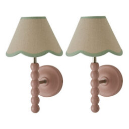 Valuelights Bobbin Pair Of Pink Wall Lights With Green Trim Scallop Shades