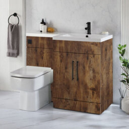 Homestylestore1105mm Dark Oak Right Hand Bathroom Combination Vanity Toilet Wc Unit With Black Bar Handles - thumbnail 2