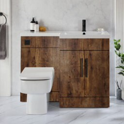 Homestylestore1105mm Dark Oak Right Hand Bathroom Combination Vanity Toilet Wc Unit With Black Bar Handles - thumbnail 3