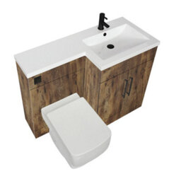 Homestylestore1105mm Dark Oak Right Hand Bathroom Combination Vanity Toilet Wc Unit With Black Bar Handles - thumbnail 1