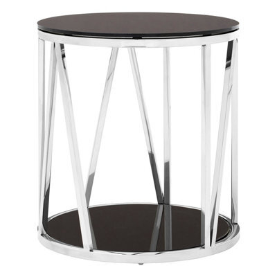 Orsina Modern Round Chrome Finish Side Table, Durable Side Table For Livingroom, Tempered Glass Modern Side Table - image 1
