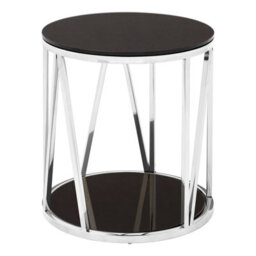 Orsina Modern Round Chrome Finish Side Table, Durable Side Table For Livingroom, Tempered Glass Modern Side Table - thumbnail 2