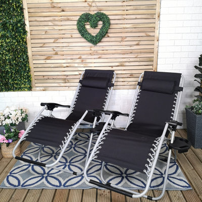 Samuel Alexander Set Of 2 Multi Position Zero Gravity Relaxer Chair Sun Lounger In Black & Silver - image 1