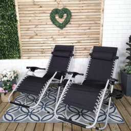 Samuel Alexander Set Of 2 Multi Position Zero Gravity Relaxer Chair Sun Lounger In Black & Silver - thumbnail 2