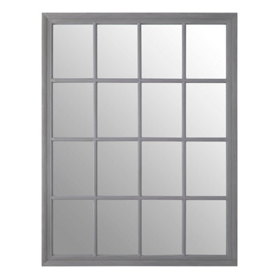 Orsina Grey Flat Wood Wall Mirror, 130X100Cm Rectangle Mirror With 16 Panels & Hanging Hooks, Rustic Wall Décor - image 1