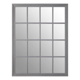 Orsina Grey Flat Wood Wall Mirror, 130X100Cm Rectangle Mirror With 16 Panels & Hanging Hooks, Rustic Wall Décor