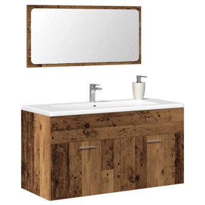 Berkfield Bathroom Cabinet With Mirror Old Wood Engineered Wood - image 1