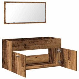 Berkfield Bathroom Cabinet With Mirror Old Wood Engineered Wood - thumbnail 7