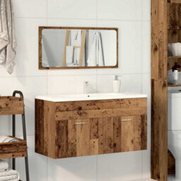 Berkfield Bathroom Cabinet With Mirror Old Wood Engineered Wood - thumbnail 3